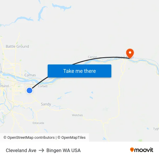 Cleveland Ave to Bingen WA USA map