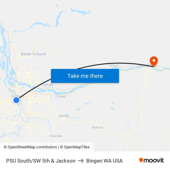 PSU South/SW 5th & Jackson to Bingen WA USA map