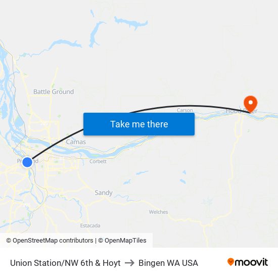 Union Station/NW 6th & Hoyt to Bingen WA USA map