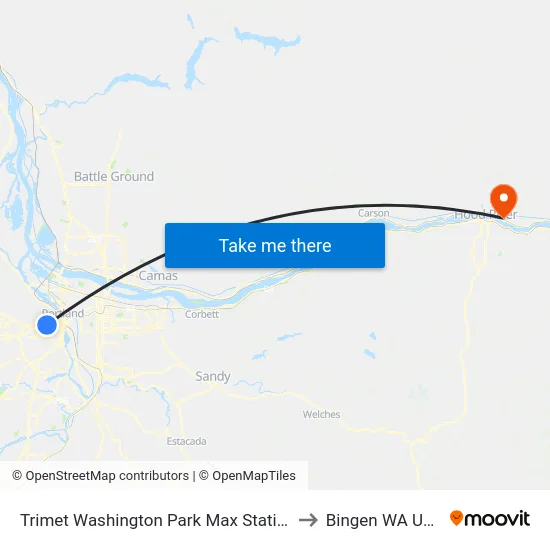 Trimet Washington Park Max Station to Bingen WA USA map