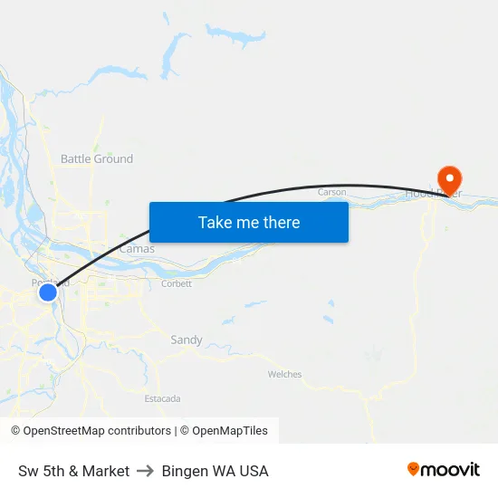 Sw 5th & Market to Bingen WA USA map