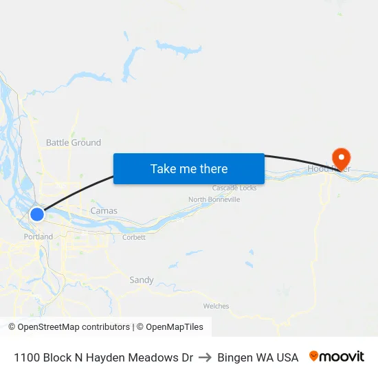 1100 Block N Hayden Meadows Dr to Bingen WA USA map