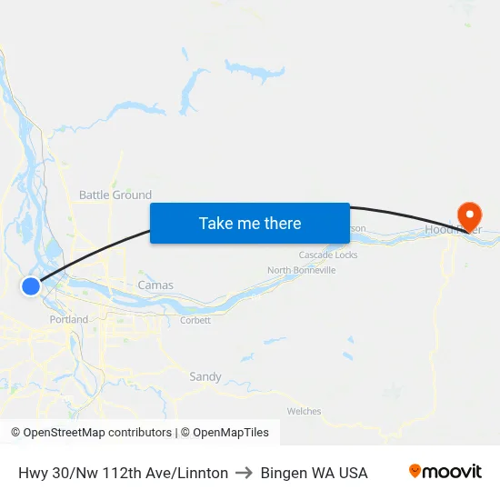 Hwy 30/Nw 112th Ave/Linnton to Bingen WA USA map