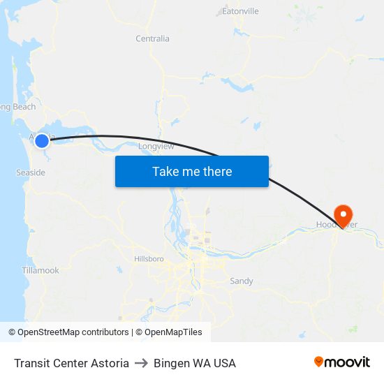 Transit Center Astoria to Bingen WA USA map