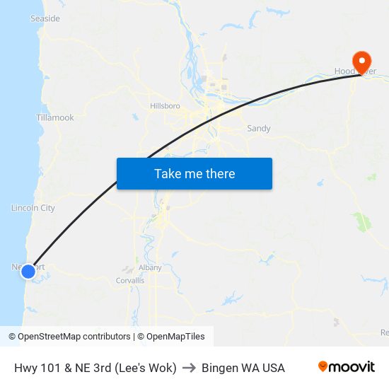 Hwy 101 & NE 3rd (Lee's Wok) to Bingen WA USA map