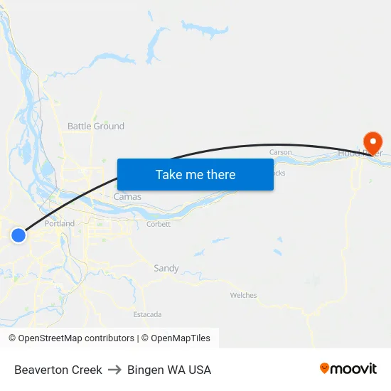 Beaverton Creek to Bingen WA USA map