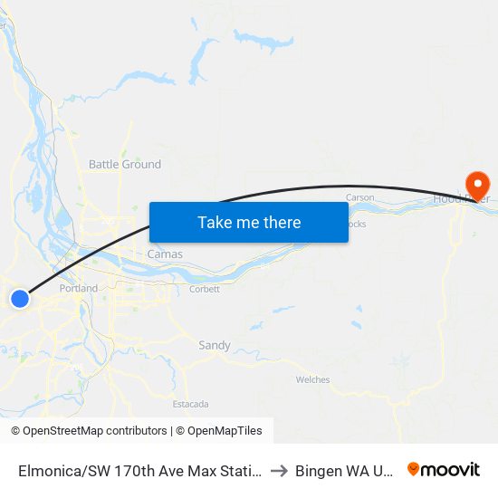 Elmonica/SW 170th Ave Max Station to Bingen WA USA map