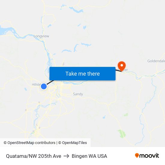 Quatama/NW 205th Ave to Bingen WA USA map