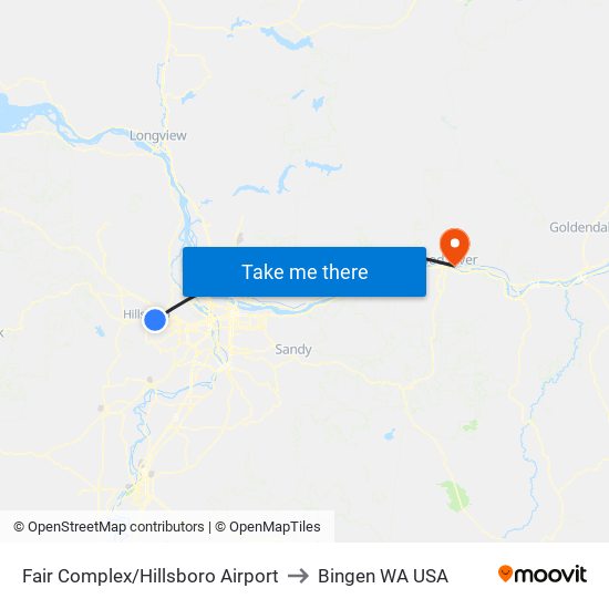 Fair Complex/Hillsboro Airport to Bingen WA USA map