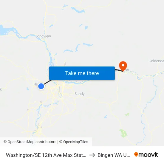 Washington/SE 12th Ave Max Station to Bingen WA USA map