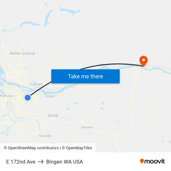 E 172nd Ave to Bingen WA USA map