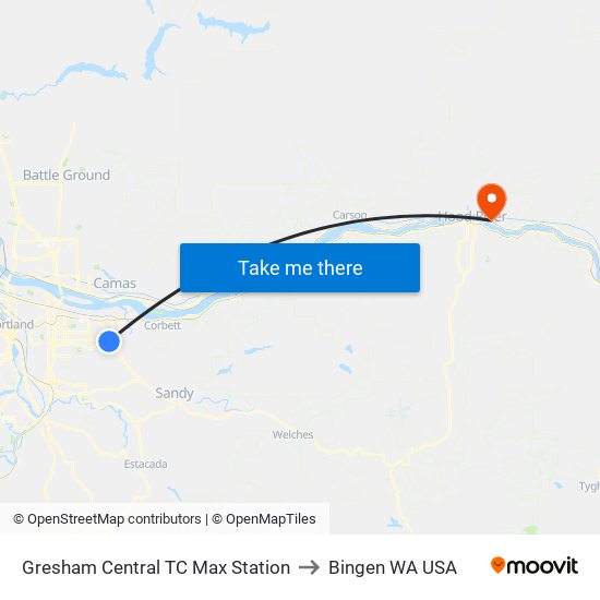 Gresham Central TC Max Station to Bingen WA USA map