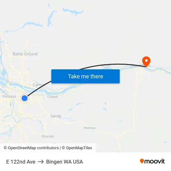E 122nd Ave to Bingen WA USA map