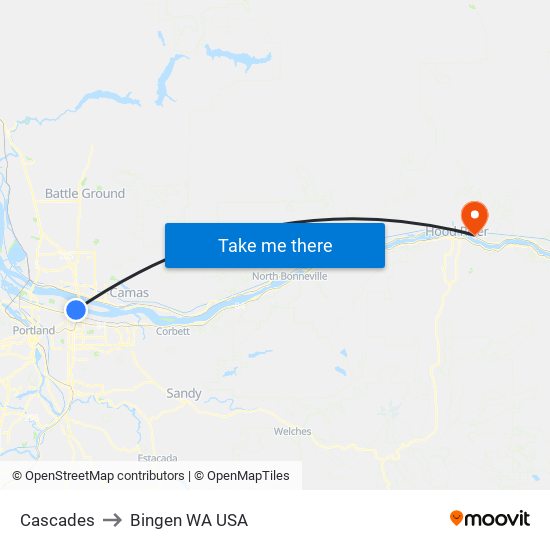 Cascades to Bingen WA USA map