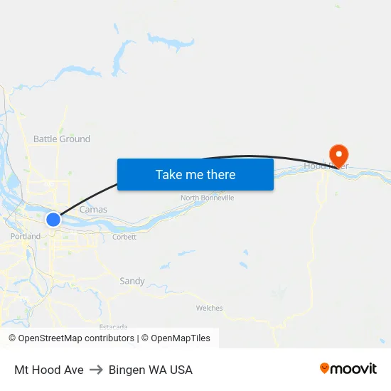 Mt Hood Ave to Bingen WA USA map