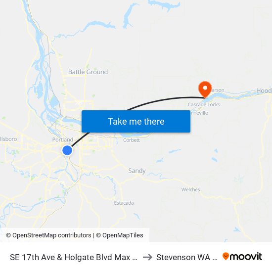 SE 17th Ave & Holgate Blvd Max Station to Stevenson WA USA map