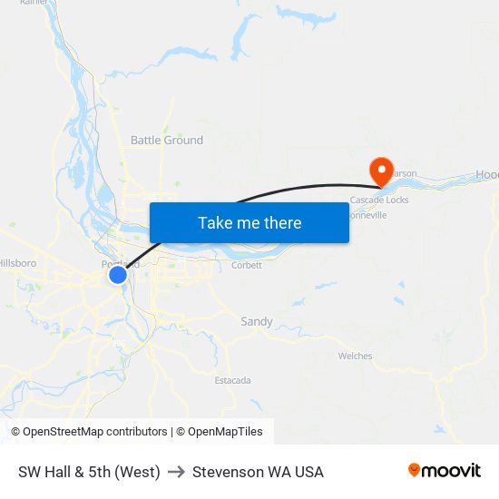 SW Hall & 5th (West) to Stevenson WA USA map