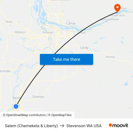 Salem (Chemeketa & Liberty) to Stevenson WA USA map