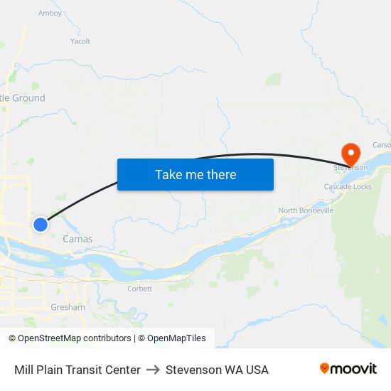 Mill Plain Transit Center to Stevenson WA USA map