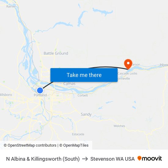 N Albina & Killingsworth (South) to Stevenson WA USA map