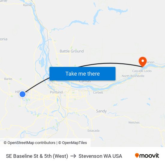 SE Baseline St & 5th (West) to Stevenson WA USA map