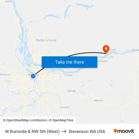 W Burnside & NW 5th (West) to Stevenson WA USA map