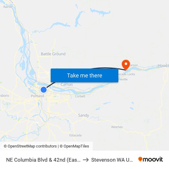 NE Columbia Blvd & 42nd (East) to Stevenson WA USA map