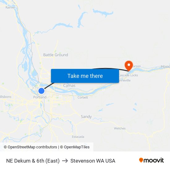 NE Dekum & 6th (East) to Stevenson WA USA map