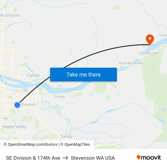 SE Division & 174th Ave to Stevenson WA USA map