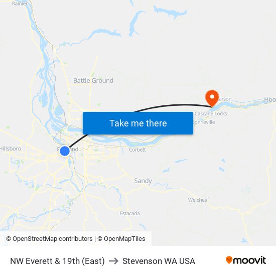 NW Everett & 19th (East) to Stevenson WA USA map