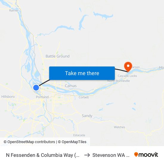 N Fessenden & Columbia Way (West) to Stevenson WA USA map