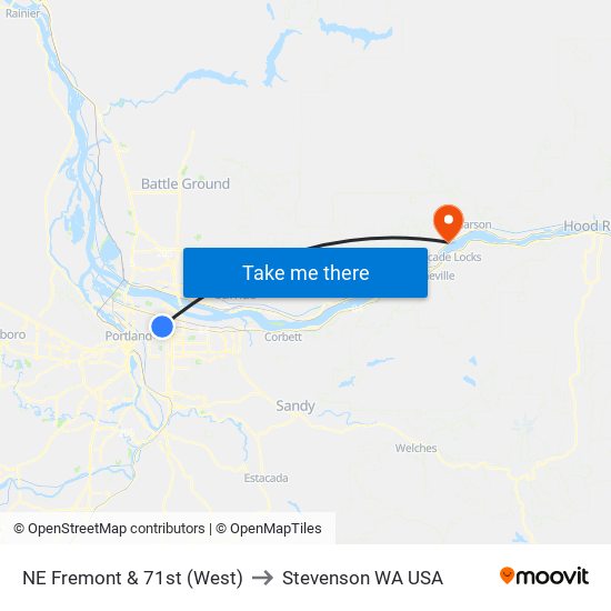 NE Fremont & 71st (West) to Stevenson WA USA map