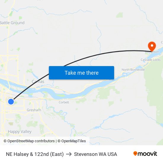 NE Halsey & 122nd (East) to Stevenson WA USA map