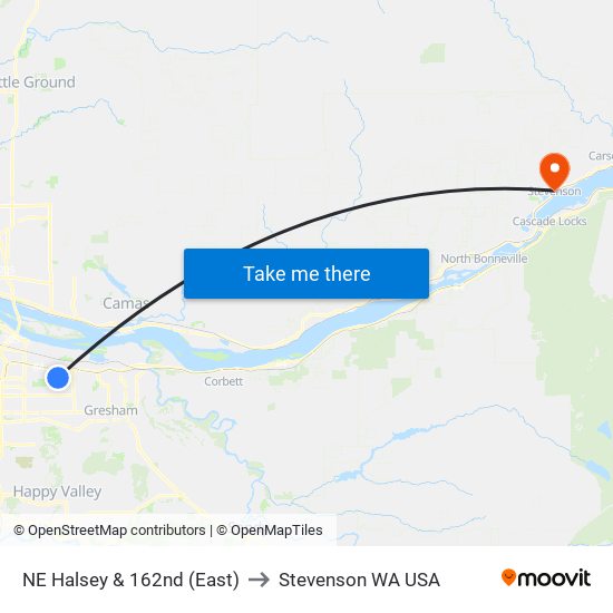 NE Halsey & 162nd (East) to Stevenson WA USA map