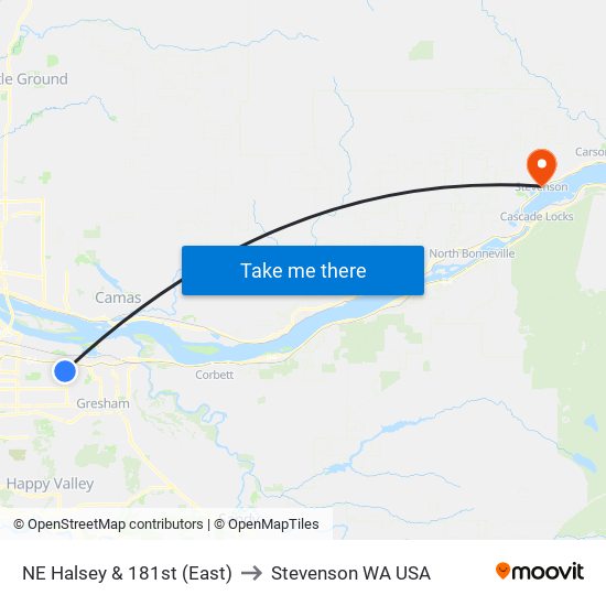 NE Halsey & 181st (East) to Stevenson WA USA map