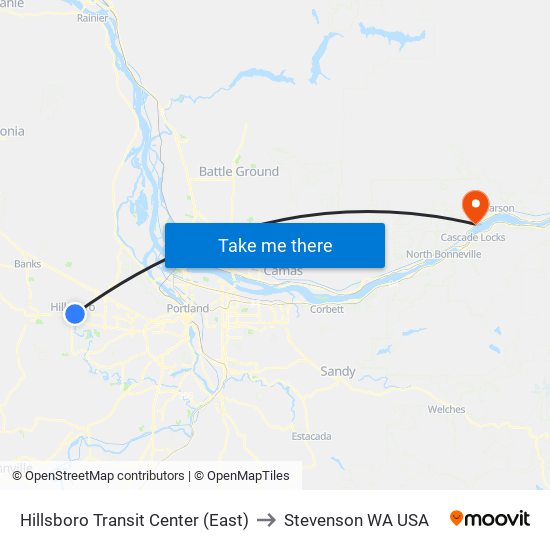 Hillsboro Transit Center (East) to Stevenson WA USA map