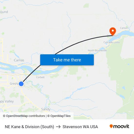 NE Kane & Division (South) to Stevenson WA USA map