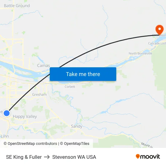 SE King & Fuller to Stevenson WA USA map