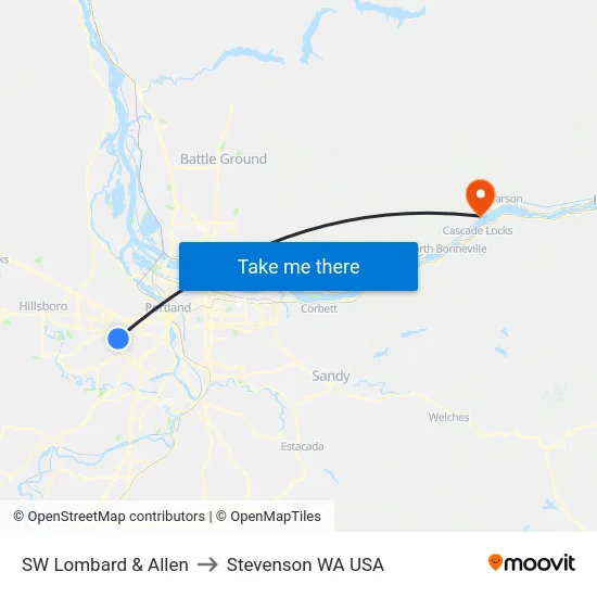 SW Lombard & Allen to Stevenson WA USA map