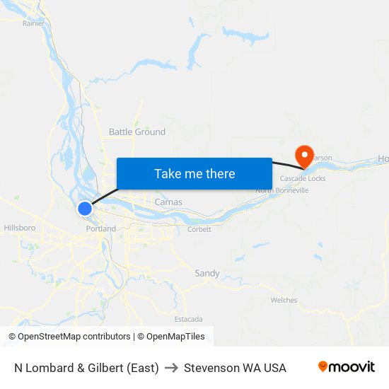 N Lombard & Gilbert (East) to Stevenson WA USA map