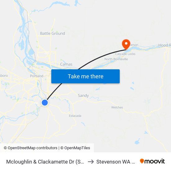 Mcloughlin & Clackamette Dr (South) to Stevenson WA USA map