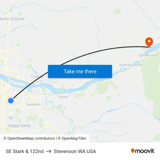 SE Stark & 122nd to Stevenson WA USA map
