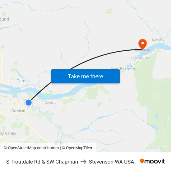 S Troutdale Rd & SW Chapman to Stevenson WA USA map