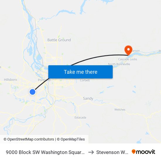 9000 Block SW Washington Square Rd (North) to Stevenson WA USA map