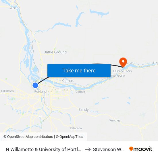 N Willamette & University of Portland (East) to Stevenson WA USA map