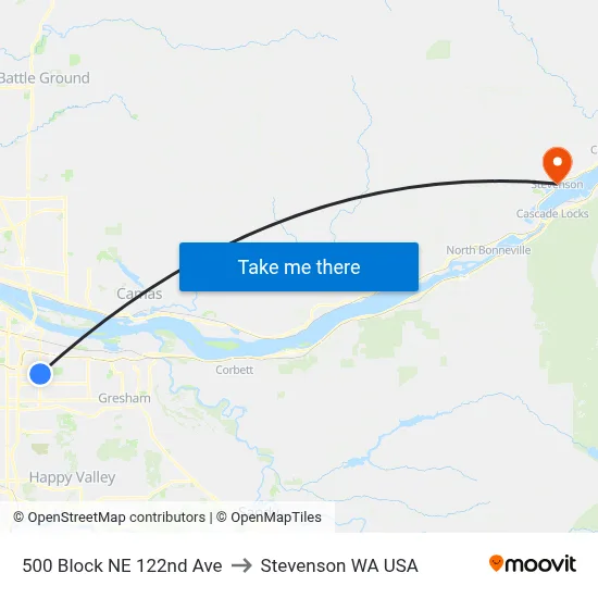 500 Block NE 122nd Ave to Stevenson WA USA map