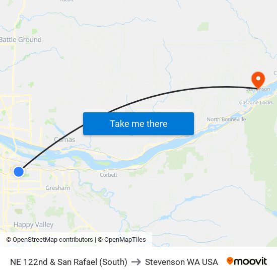 NE 122nd & San Rafael (South) to Stevenson WA USA map