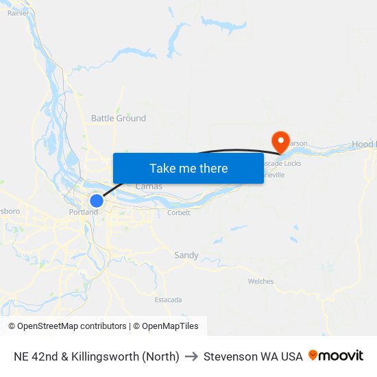 NE 42nd & Killingsworth (North) to Stevenson WA USA map