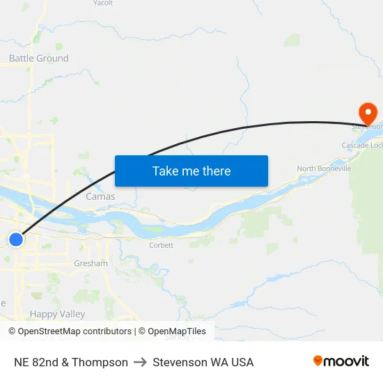 NE 82nd & Thompson to Stevenson WA USA map