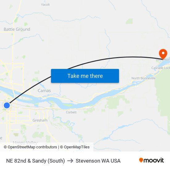 NE 82nd & Sandy (South) to Stevenson WA USA map